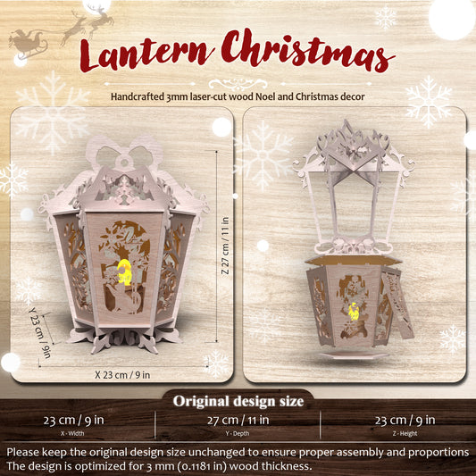 Christmas Lantern Laser Cut Bundle, 3 Wooden LED Holiday Lantern Table Decor Digital Designs