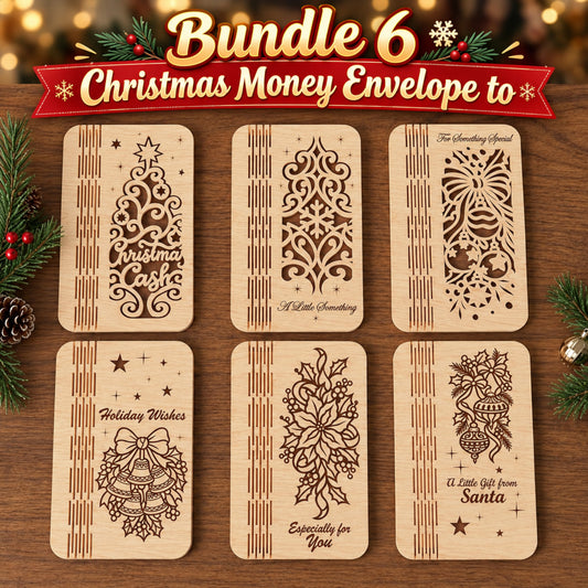Christmas Money Envelope Laser Cut Bundle, 6 Wooden Cash Gift Holders, Holiday Money Gift Envelope, Digital Download
