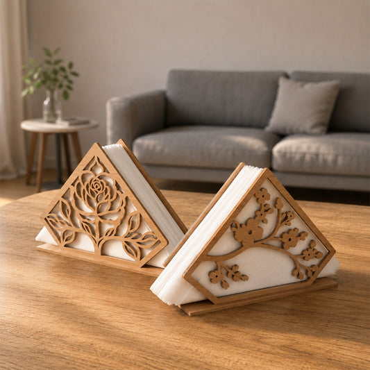 SVG DXF File Floral Napkin Holder Bundle Laser Cut Wooden Tissue Stand Design for Glowforge Wall Art Home Decor | CUTSVG.COM