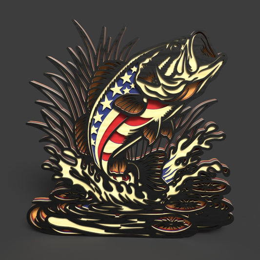 Marlin Wall Art SVG | Patriotic Marlin Layered Laser Cut File | USA Flag Fish Decor SVG | Ocean Sportsman Wood Art for Glowforge, xTool & CNC