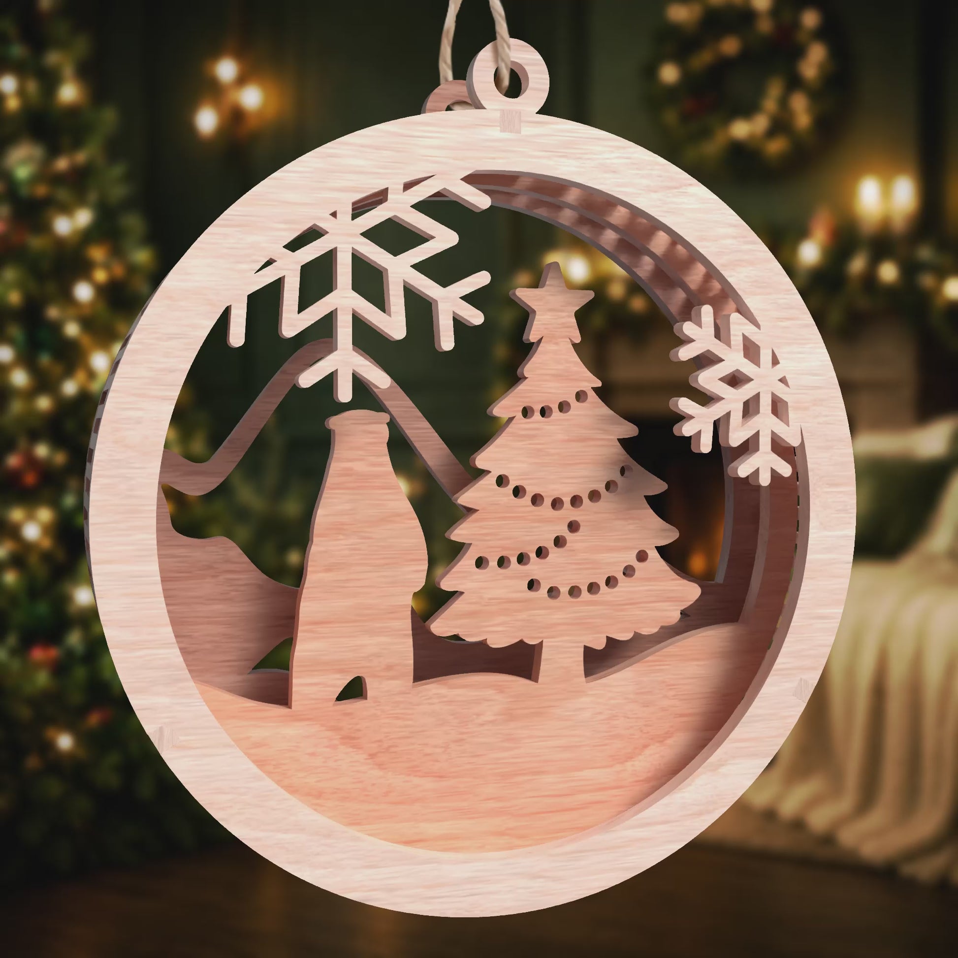 3D Multilayer Christmas Animal Round Ornaments Bundle SVG DXF Winter Scene Hanging Baubles Laser Cut Files Compatible with All Machines