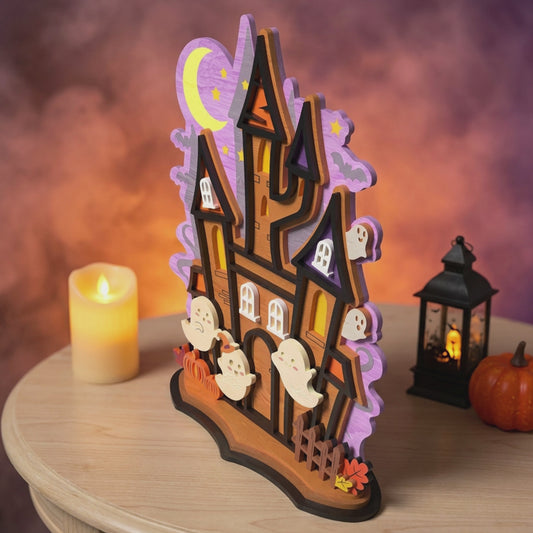3D Halloween Haunted House Stand Ornament Spooky Ghost Moon Castle Universal Vector Design for All Laser Cutters xTool Glowforge CNC