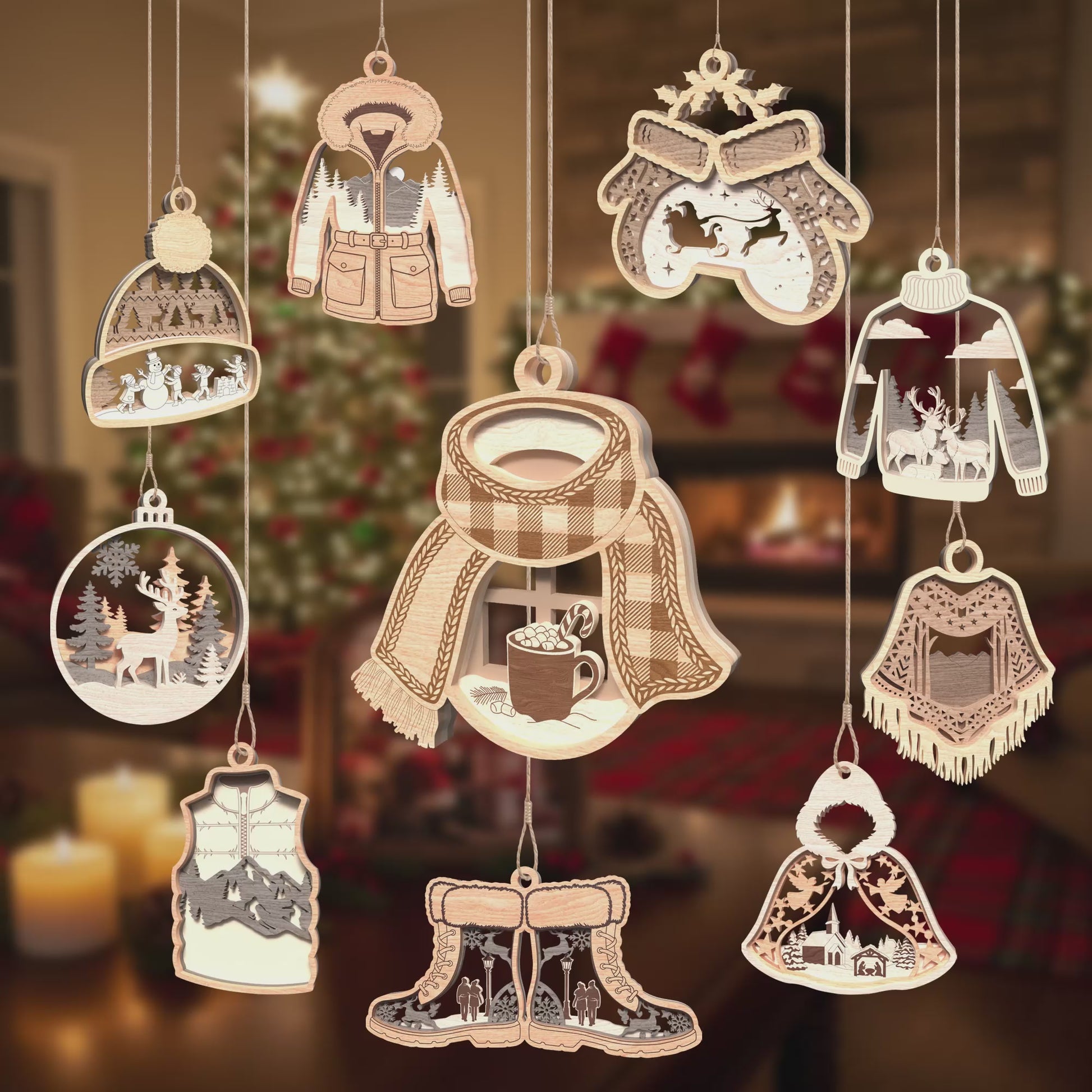 3D Multilayer Christmas Winter Clothes Ornaments Bundle SVG DXF Cozy Apparel Hanging Plaques Laser Cut Files Compatible with All Machines