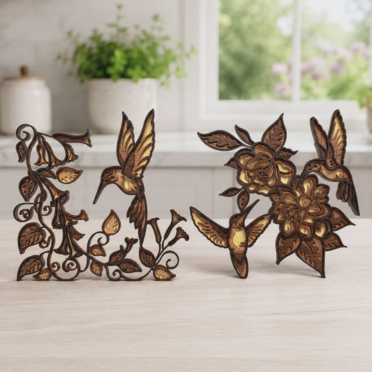 Multilayer Hummingbird Floral Laser Cut Design Bundle 3D Bird Garden Vector for All Laser Cutters xTool Glowforge CNC Table Decor