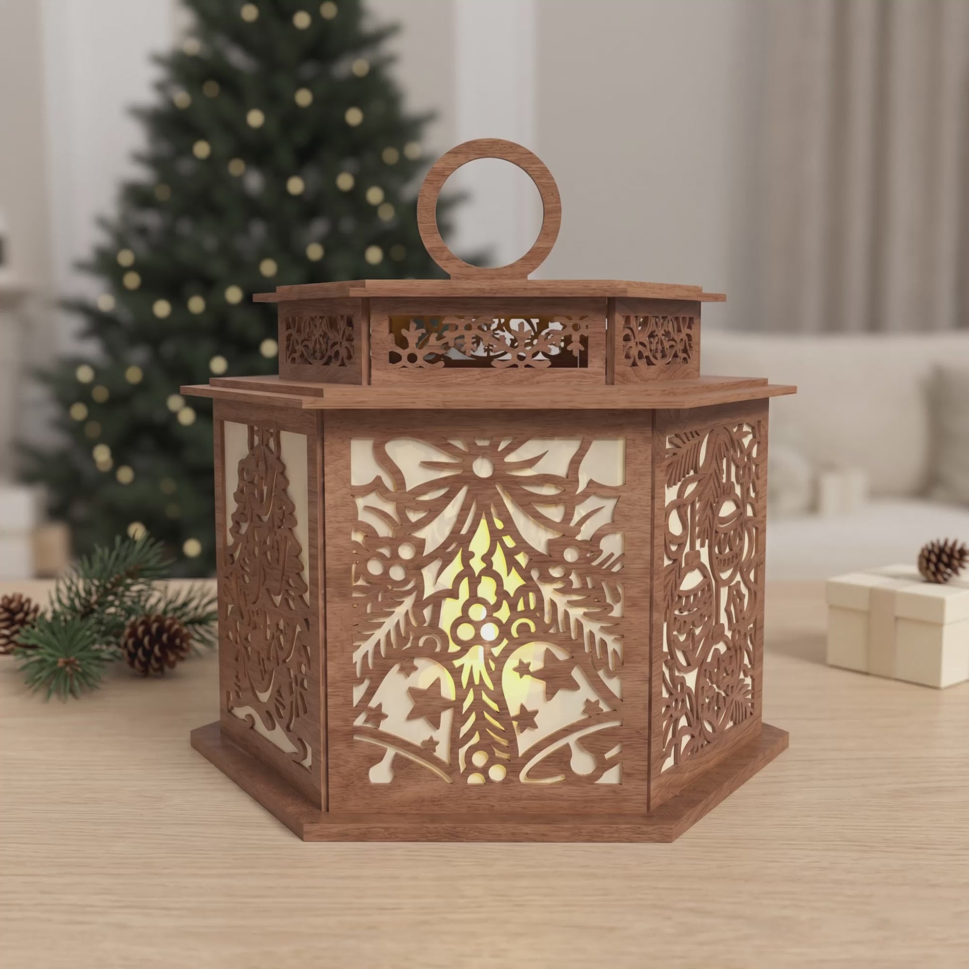 3D Multilayer Christmas Bells Lantern SVG DXF Holiday Festive Light Box Laser Cut Files Compatible with All Machines