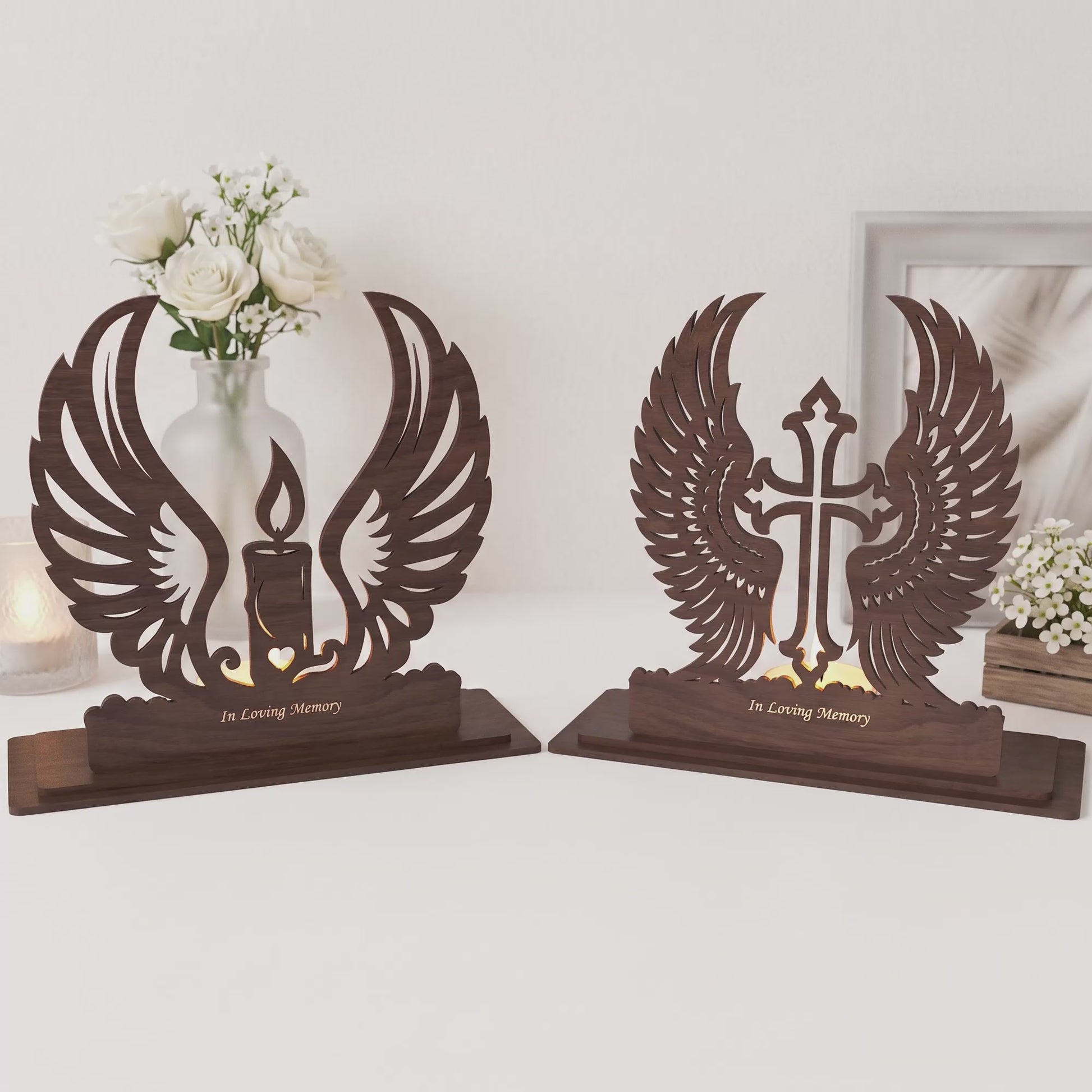 3D Multilayer Angel Wings Memorial Tabletop Plaque SVG DXF In Loving Memory Sympathy Gift Laser Cut Files Compatible with All Machines