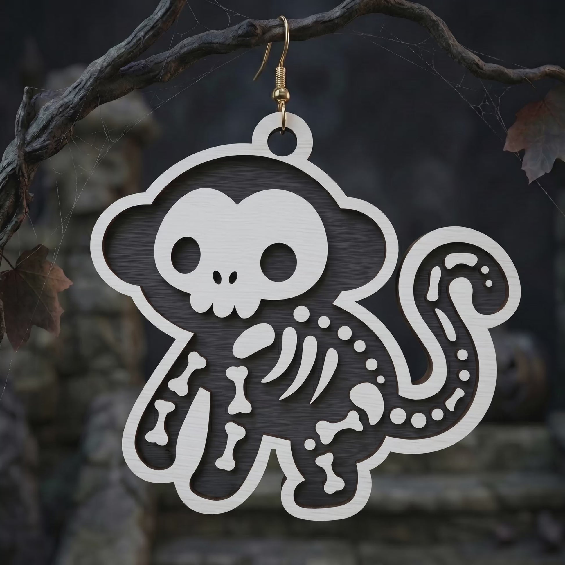 3D Halloween Skeleton Animals Earrings Shark Octopus Dolphin Elephant Monkey Universal Vector Design for All Laser Cutters xTool Glowforge CNC