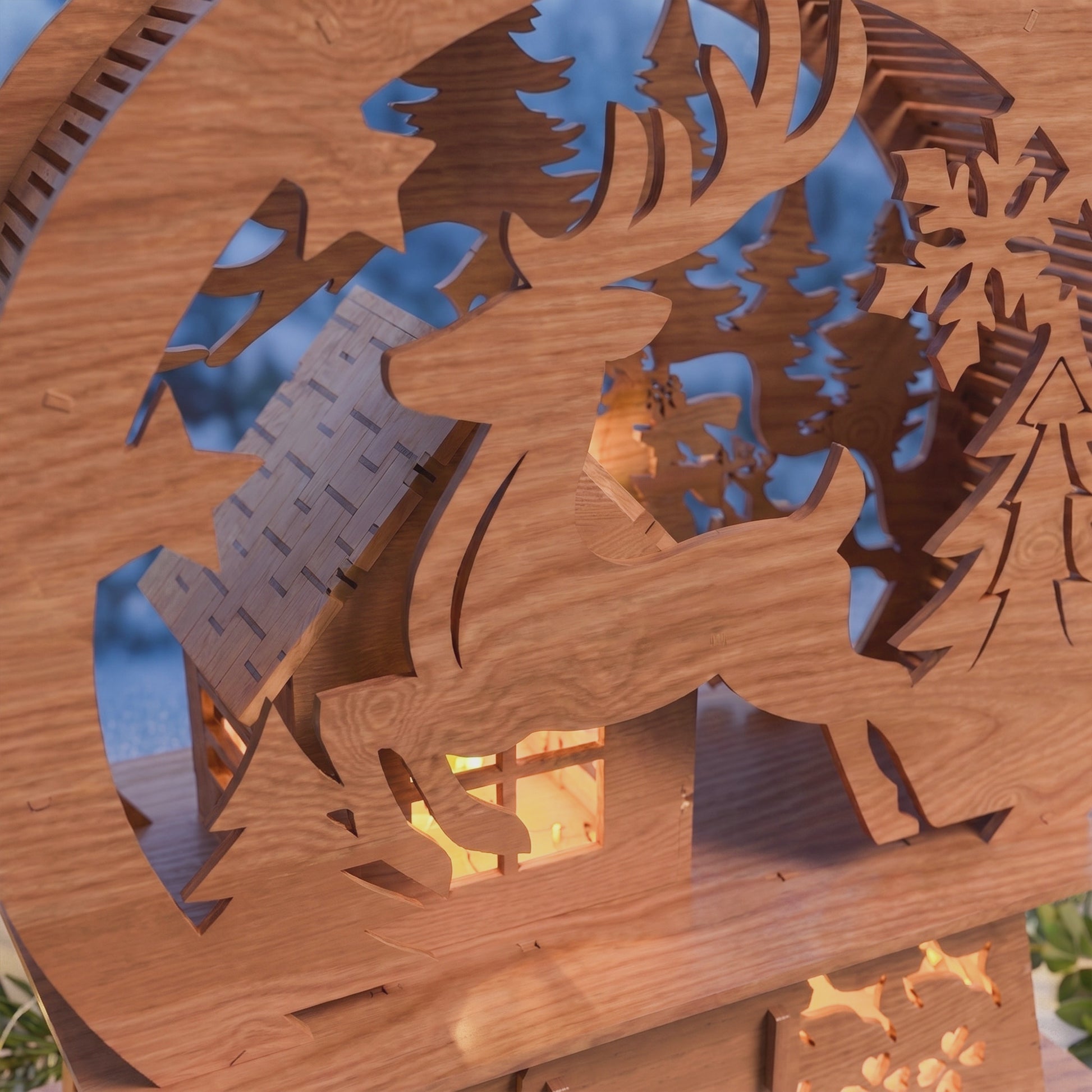 Multilayer Christmas Snow Globe Lantern 3D Winter Scene Wood Light Box Vector Design File Compatible with All Laser Cutting Machines and CNC Routers