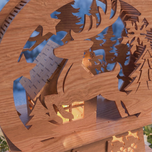 Multilayer Christmas Snow Globe Lantern 3D Winter Scene Wood Light Box Vector Design File Compatible with All Laser Cutting Machines and CNC Routers