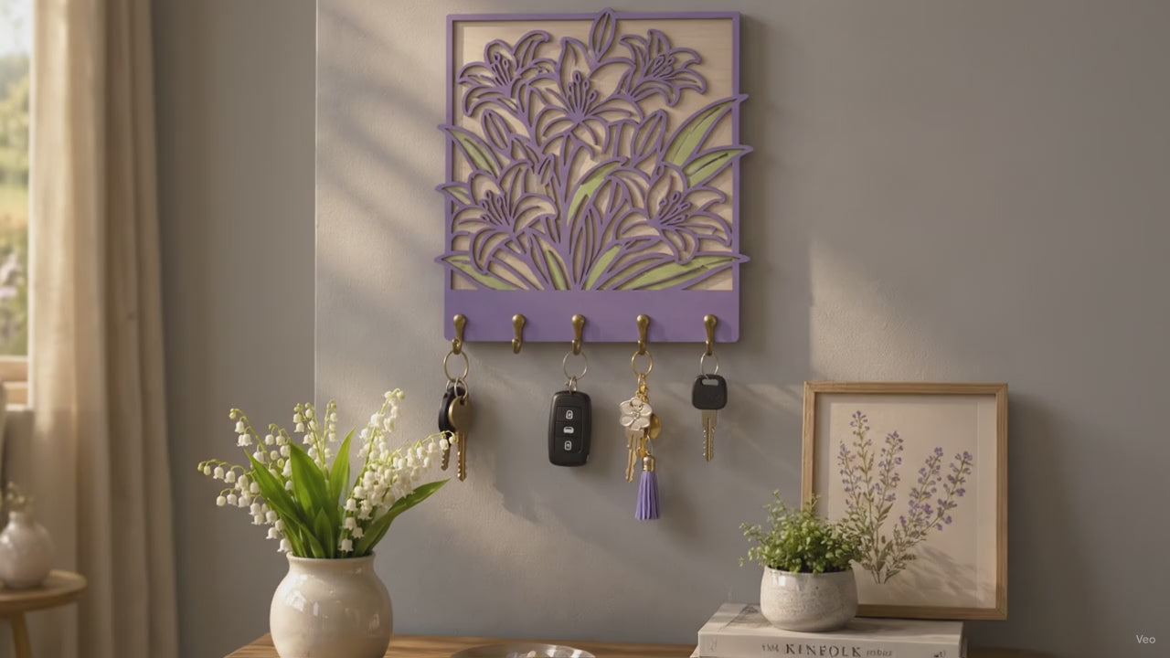 SVG DXF File Floral Flower Key Holder Laser Cut Bundle 3D Vector Design for Glowforge Wall Art Home Decor | CUTSVG.COM