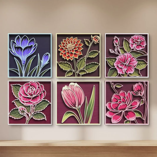 Multilayer Floral Wall Art Bundle 3D Flower Frames Vector Design Files Compatible with All Laser Cutting Machines and CNC Routers