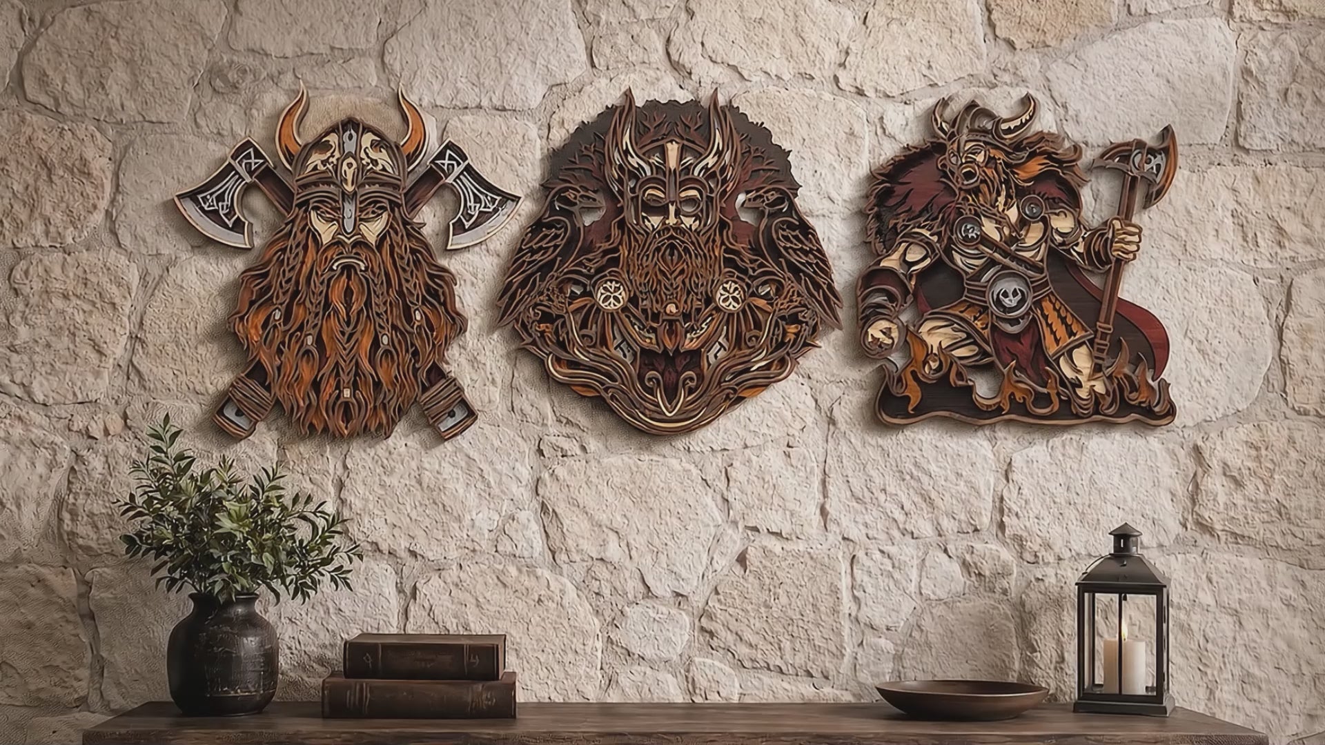 SVG DXF File Multilayer Viking Warrior Odin Bundle Laser Cut 3D Norse Mythology Design for Glowforge Wall Art Home Decor | CUTSVG.COM