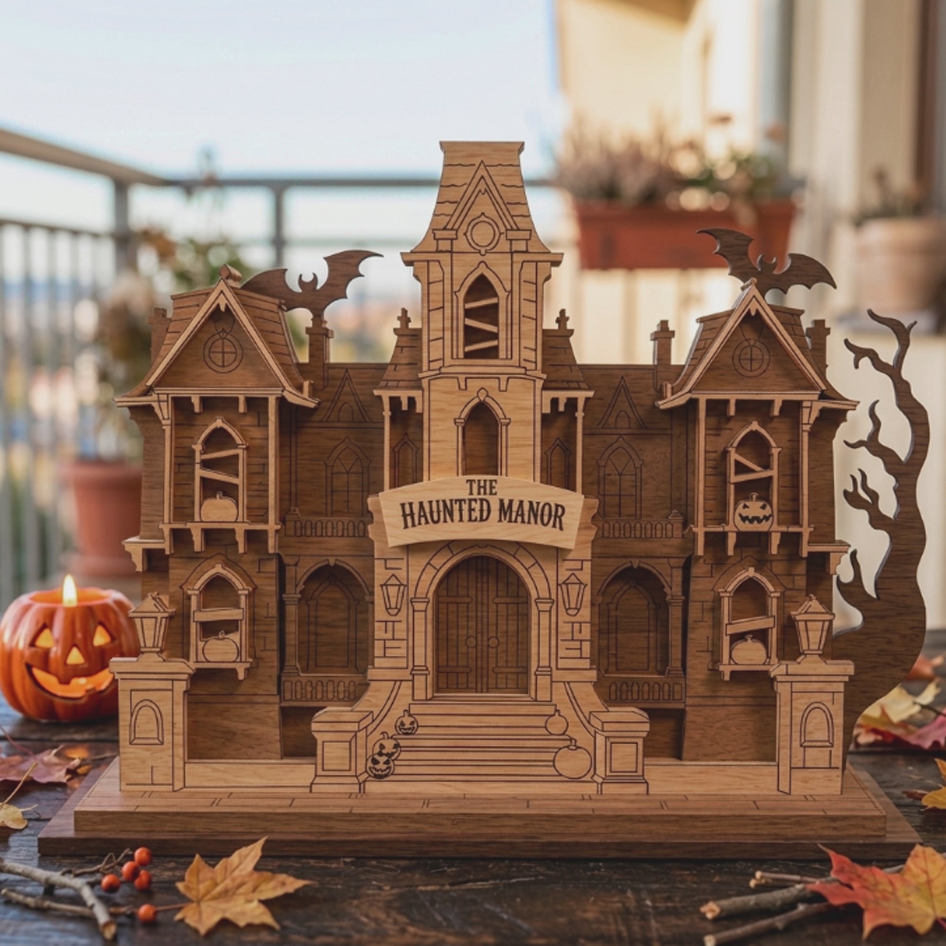 3D Halloween Haunted Manor Diorama Light Box Castle Universal Vector Design for All Laser Cutters xTool Glowforge CNC