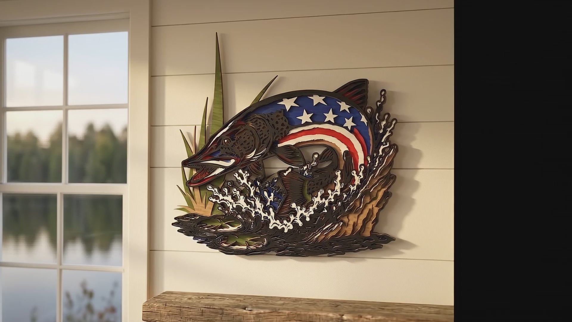 Patriotic Walleye Fish Laser Cut File SVG | American Flag Walleye Wall Art | Layered Fishing Decor for Glowforge & LightBurn
