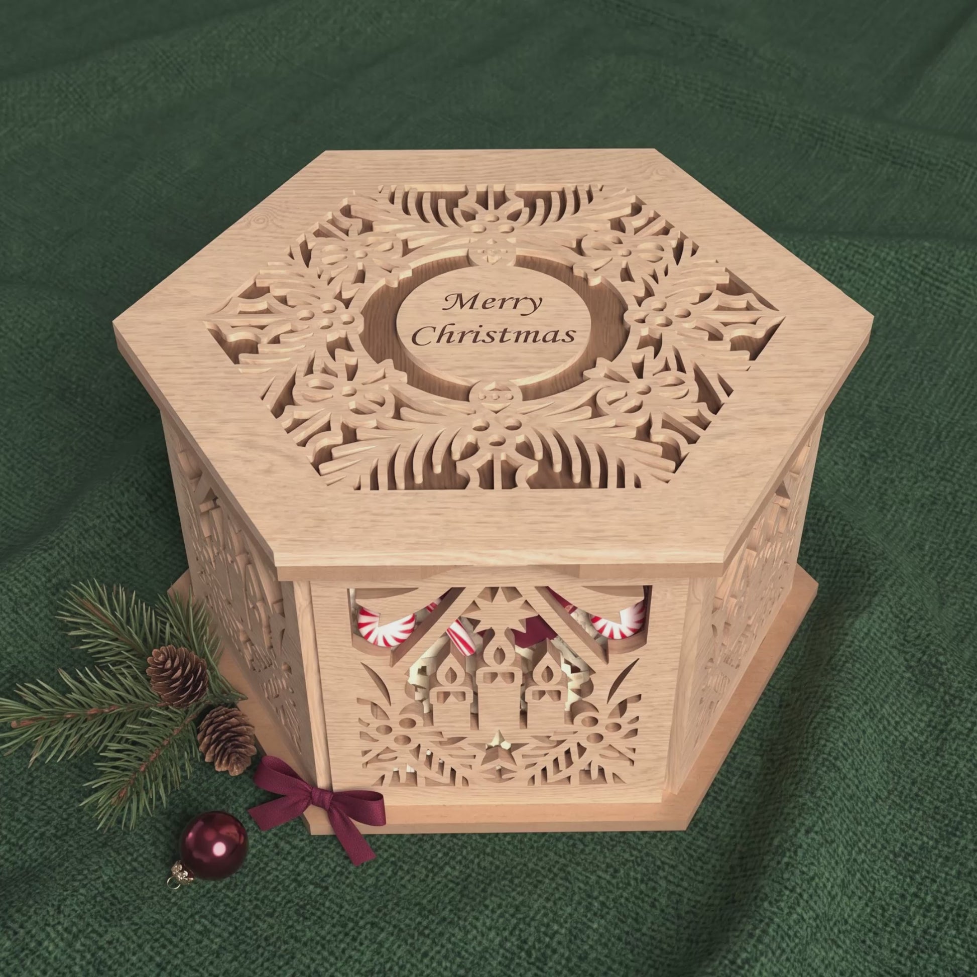 3D Multilayer Christmas Hexagon Gift Box SVG DXF Merry Christmas Favor Treat Tote Laser Cut Files Compatible with All Machines