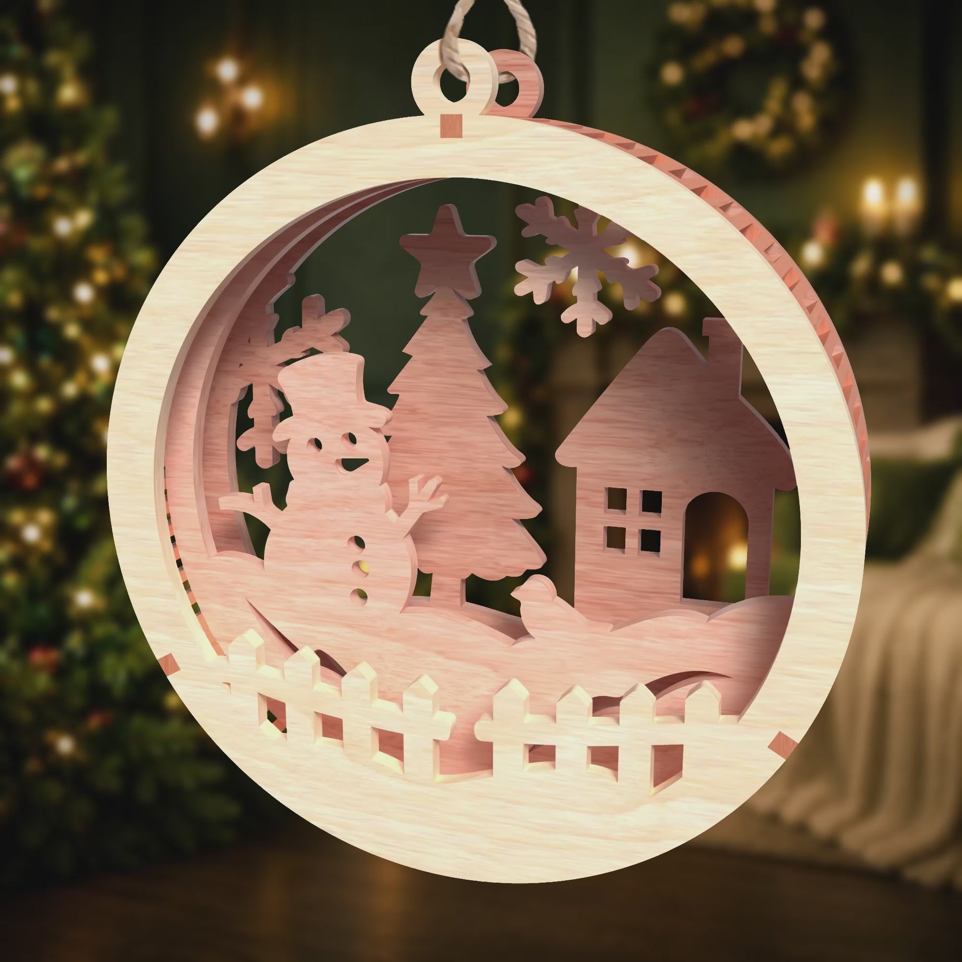 3D Multilayer Christmas Ornaments Bundle SVG DXF Winter Scene Hanging Plaques Laser Cut Files Compatible with All Machines