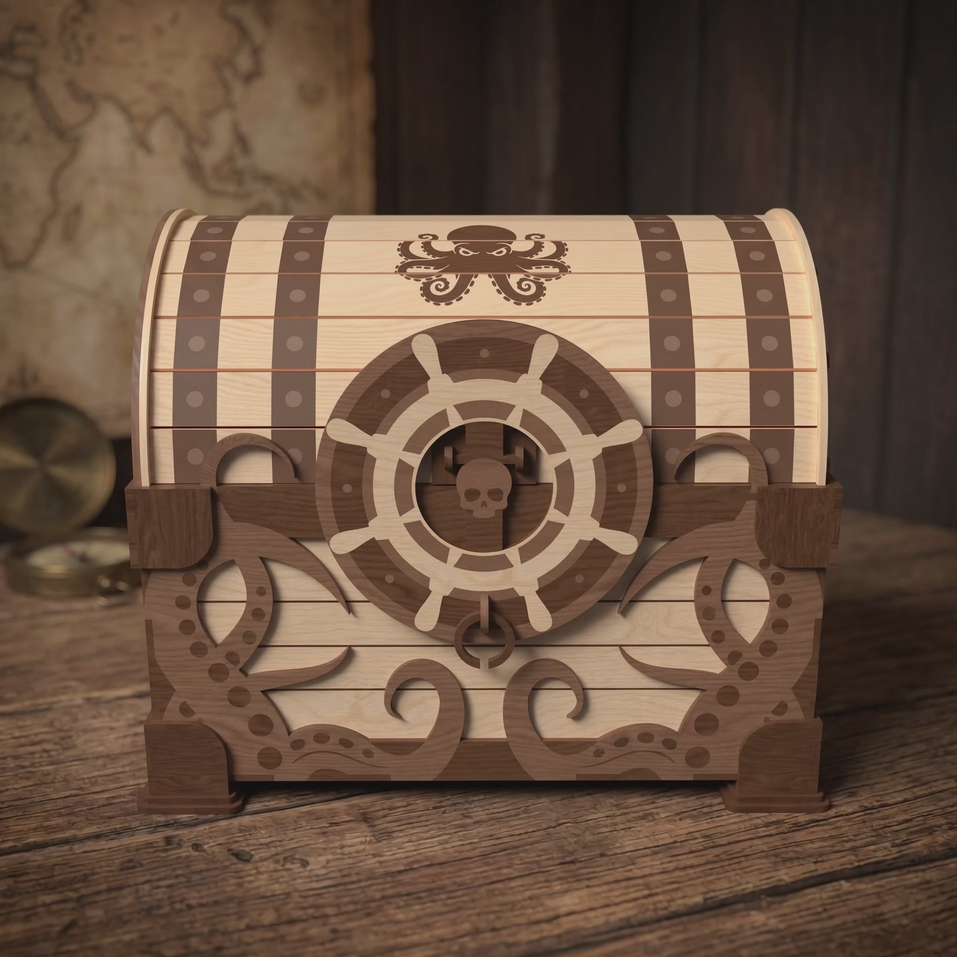 Pirate Treasure Chest Beer Caddy Bundle Laser Cut 3D Wood Bottle Holder Design for Glowforge Table Decor