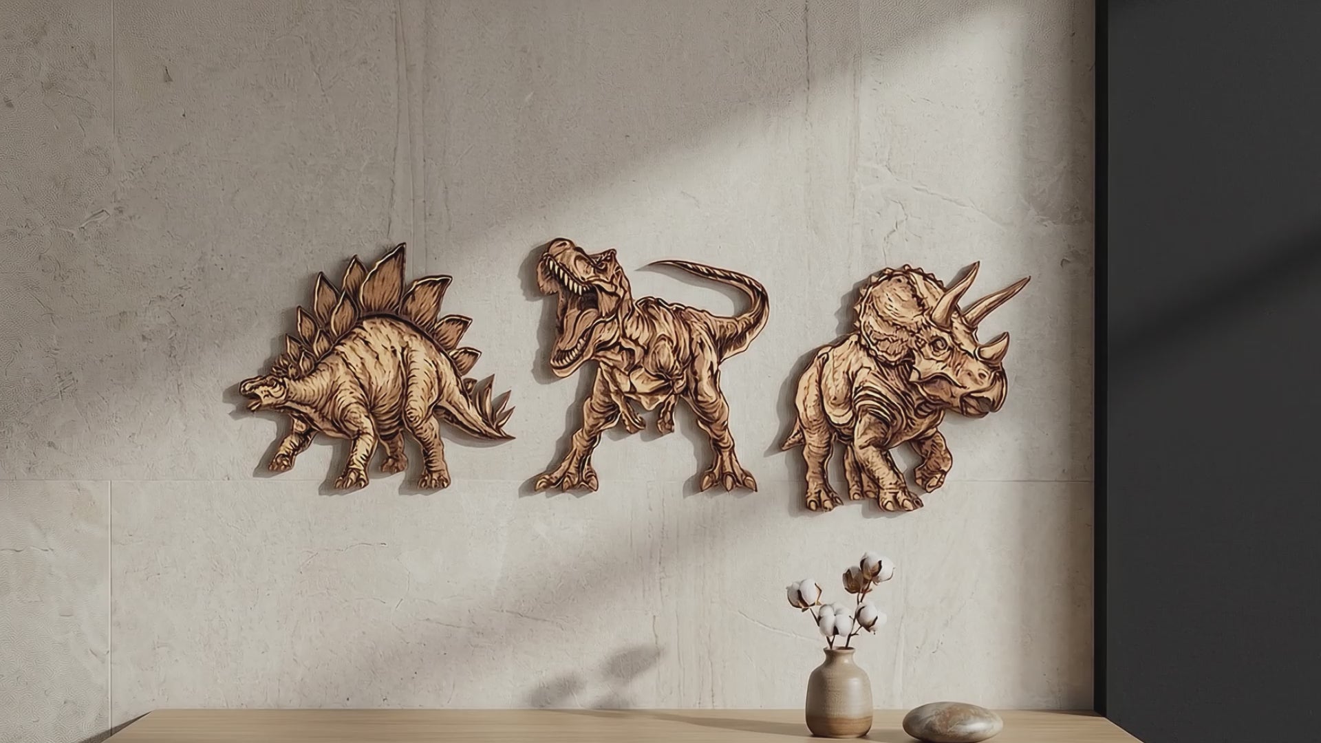 Dinosaur Bundle SVG | Layered T-Rex, Triceratops & Stegosaurus Laser Cut Files | Prehistoric Wall Art for Glowforge, xTool & CNC