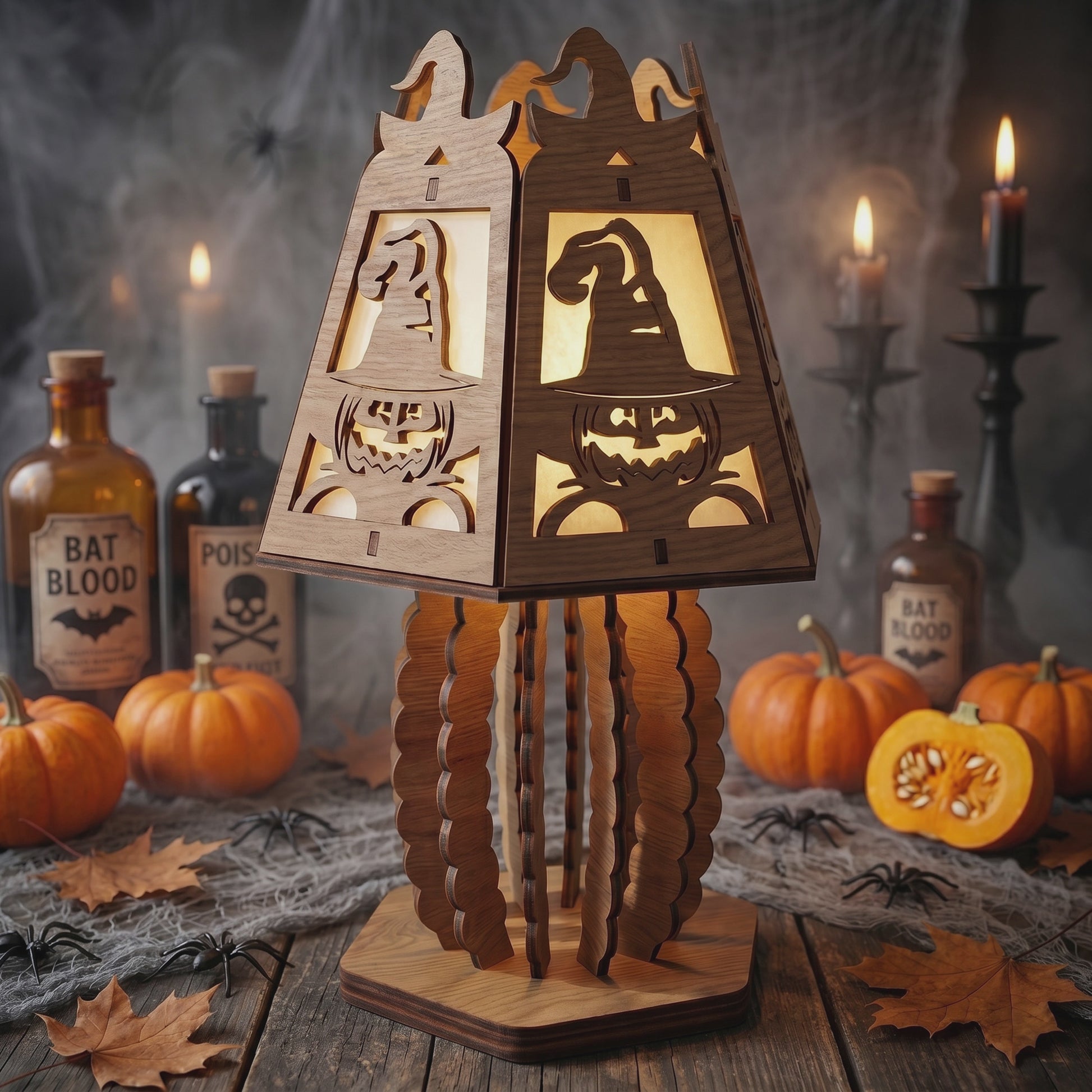 3D Halloween Lantern Tea Light Holder Spooky Demon Skull Skeleton Vampire Bundle Laser Cut Vector Design for Glowforge Table Decor