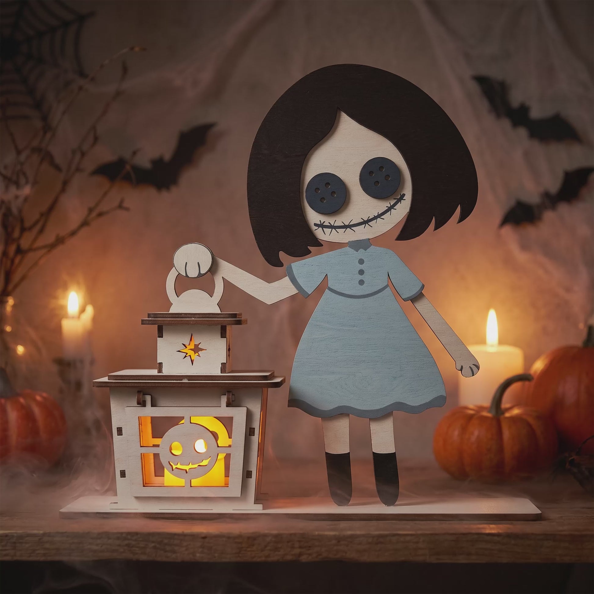 3D Halloween Character Lantern Tea Light Holder Cute Mummy Witch Grim Reaper Bundle Laser Cut Vector Design for Glowforge Table Decor