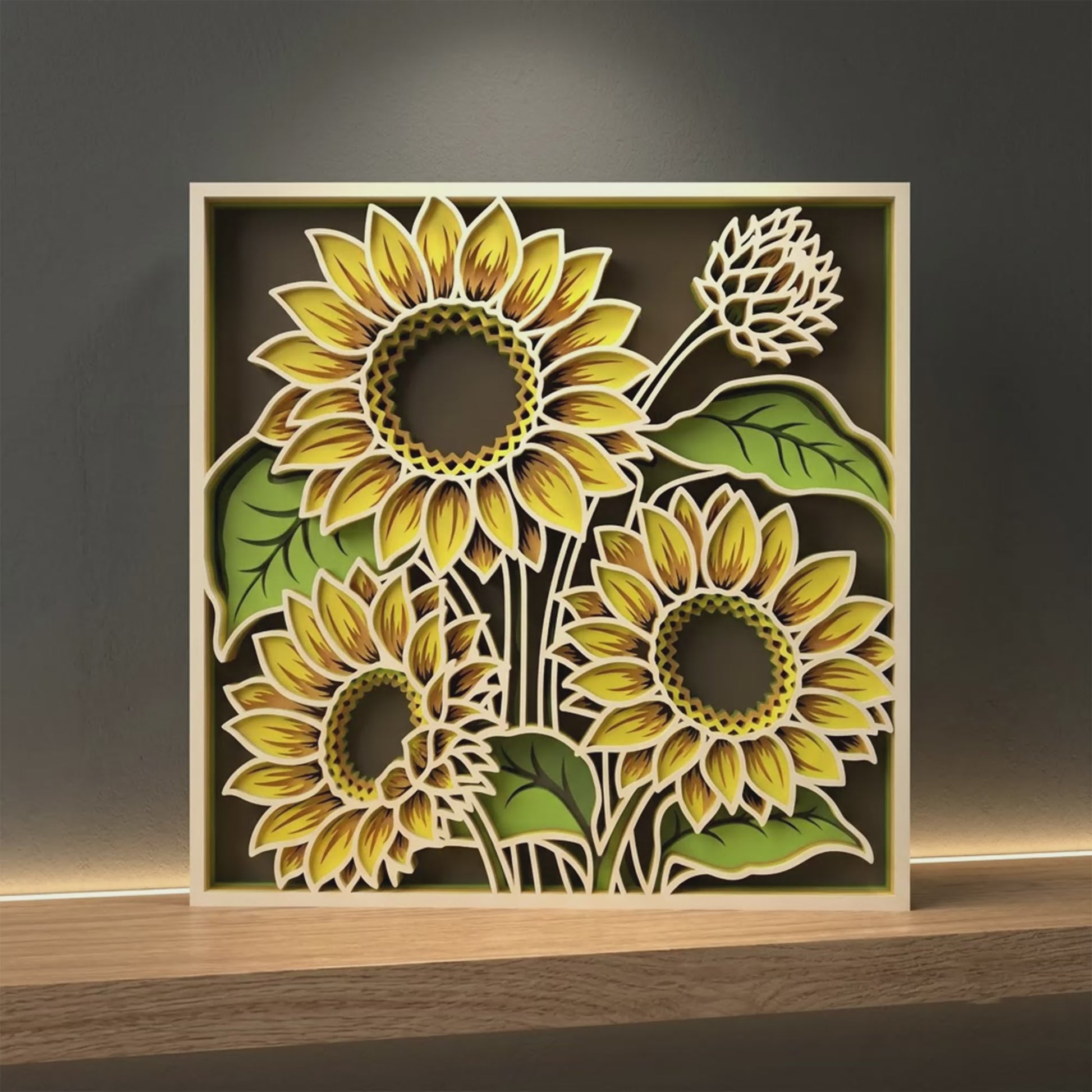 3D Multilayer Sunflower Wall Art SVG DXF Summer Floral Plaque Laser Cut Files Compatible with All Machines