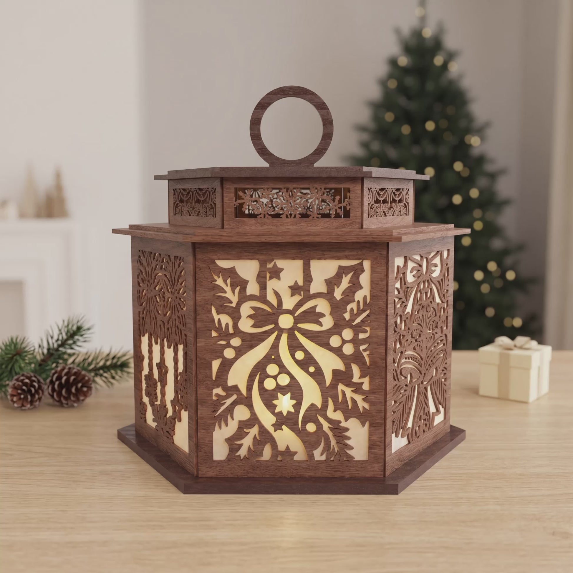 3D Multilayer Christmas Reindeer Lantern SVG DXF Holiday Festive Light Box Laser Cut Files Compatible with All Machines