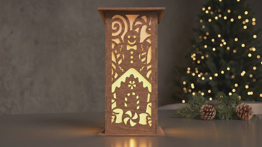 Christmas Lantern Laser Cut Bundle, 3 Gingerbread Bell Holiday Light Box Digital Designs for Wood Decor
