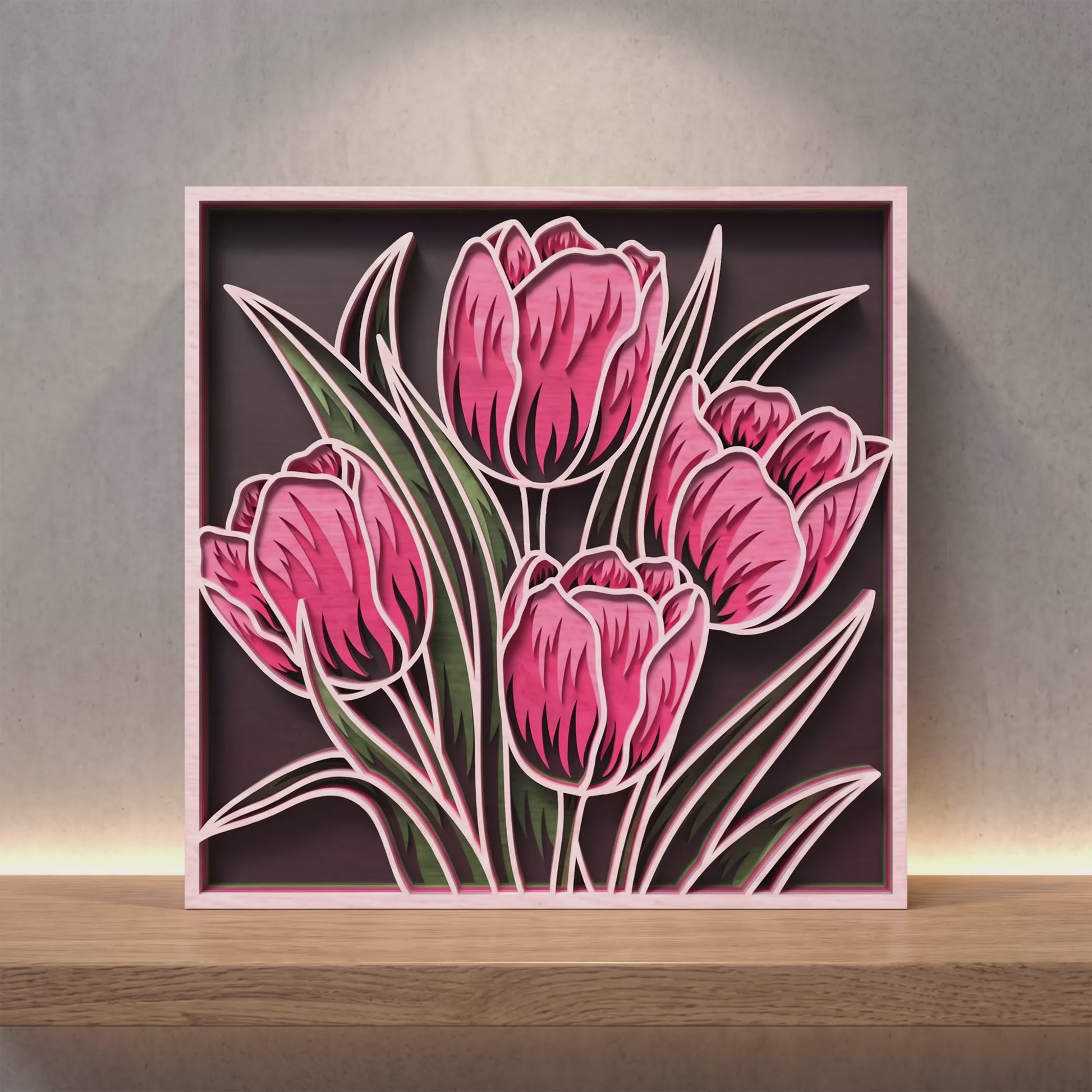 3D Multilayer Tulip Bouquet Wall Art SVG DXF Spring Floral Plaque Laser Cut Files Compatible with All Machines