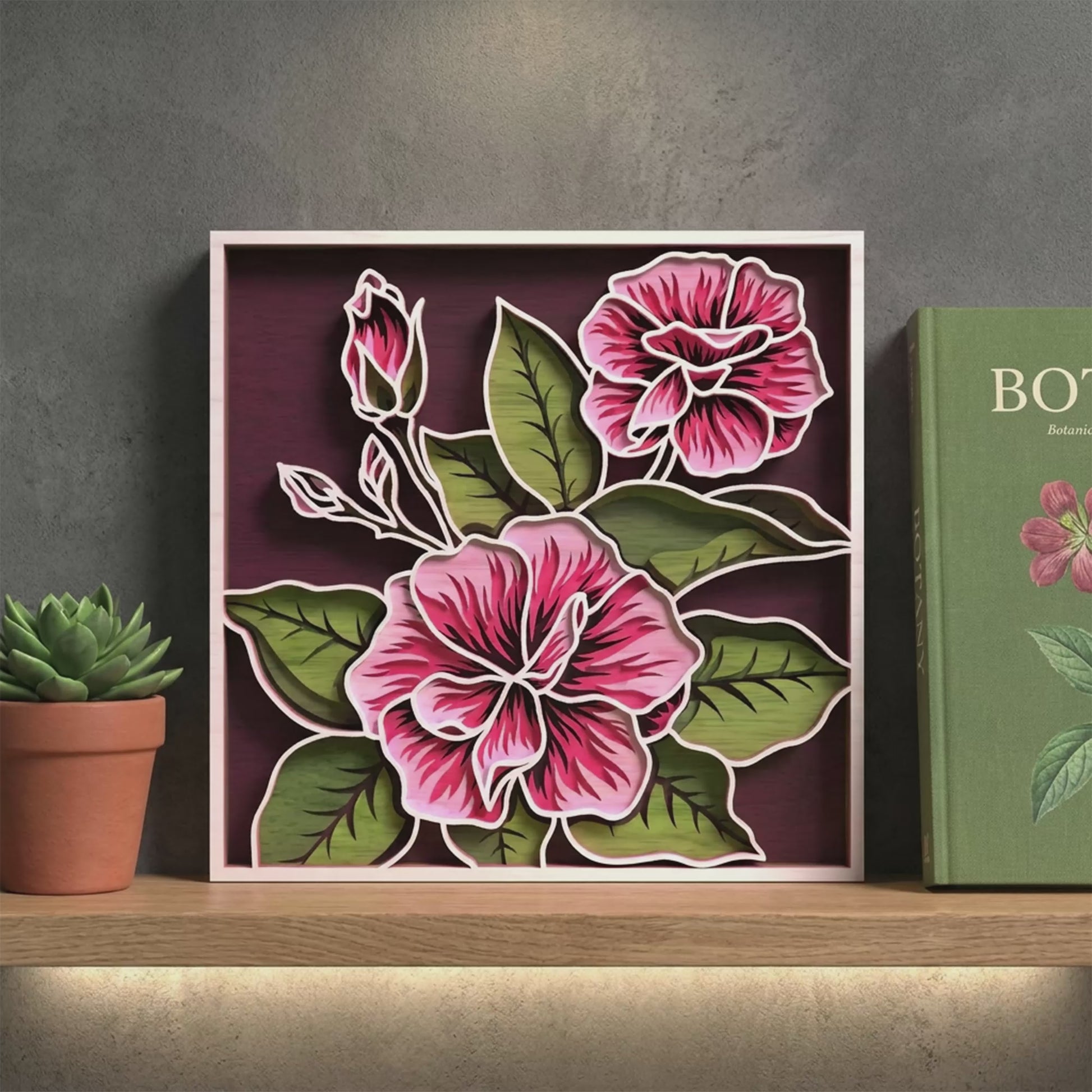 Multilayer Hibiscus Flower Wall Art 3D Floral Frame Vector Design File Compatible with All Laser Cutting Machines and CNC Routers