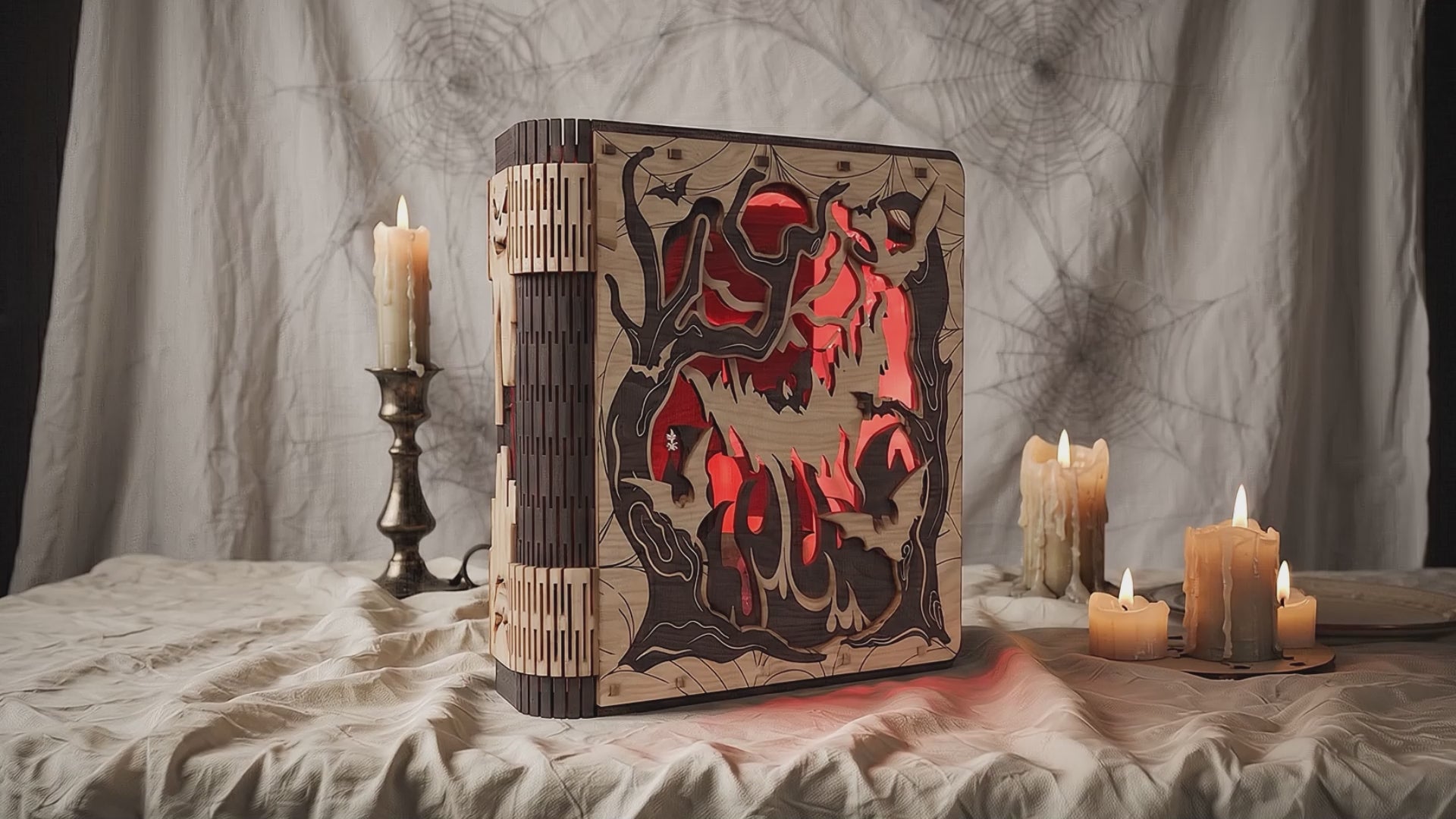 3D Halloween Book Nook Light Box Spooky Haunted Forest Living Hinge Universal Vector Design for All Laser Cutters xTool Glowforge CNC