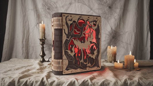 3D Halloween Book Nook Light Box Spooky Haunted Forest Living Hinge Universal Vector Design for All Laser Cutters xTool Glowforge CNC
