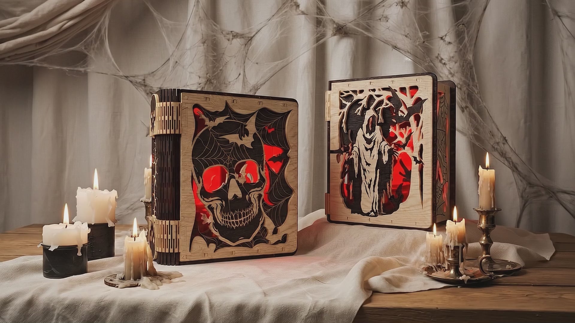 3D Halloween Book Nook Light Box Bundle Spooky Skull Castle Grim Reaper Living Hinge Universal Vector Design for All Laser Cutters xTool Glowforge CNC