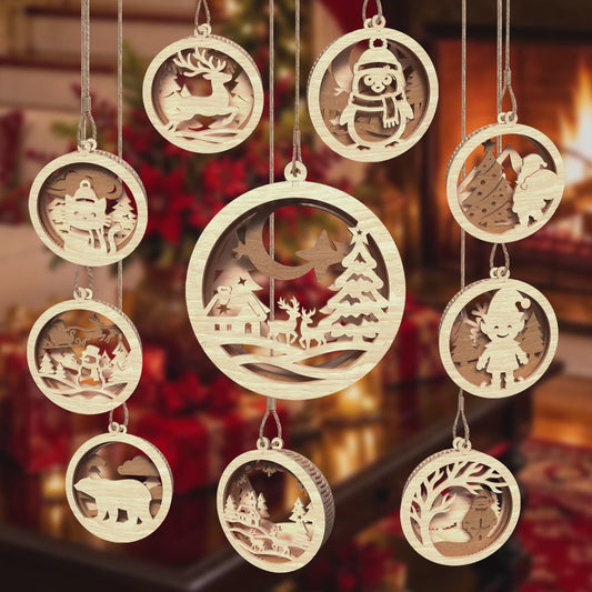 3D Christmas Layered Hanging Ornament Cute Santa Elf Snowman Reindeer Bundle Universal Vector Design for All Laser Cutters xTool Glowforge CNC