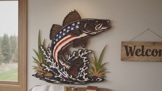 Patriotic Walleye Fish Laser Cut File SVG | American Flag Walleye Wall Art | Layered Fishing Decor for Glowforge & LightBurn