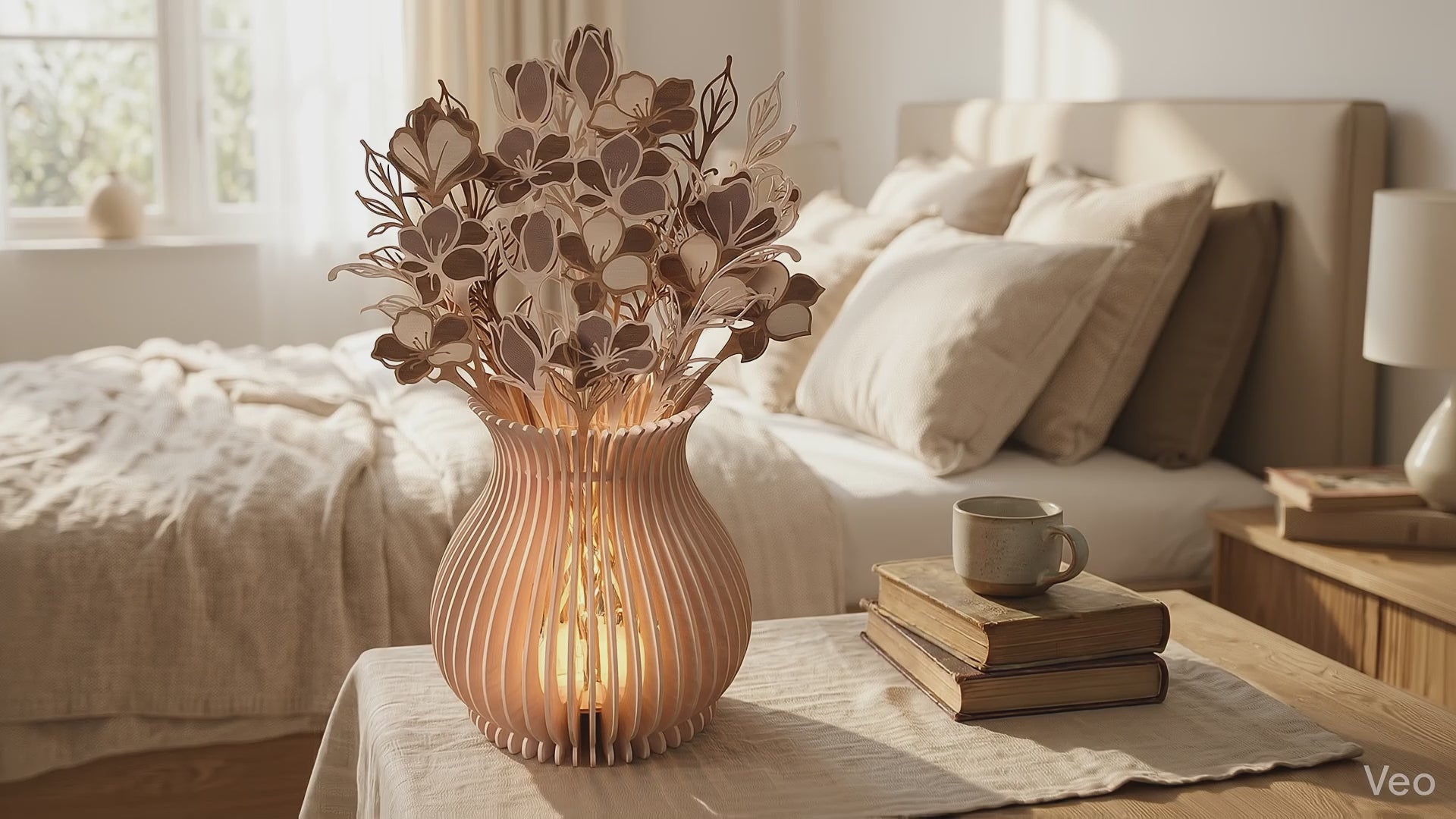 Layered Flower Vase Lamp SVG | Floral Wooden Table Lamp Laser Cut File | Decorative Flower Light SVG for Glowforge, xTool & CNC