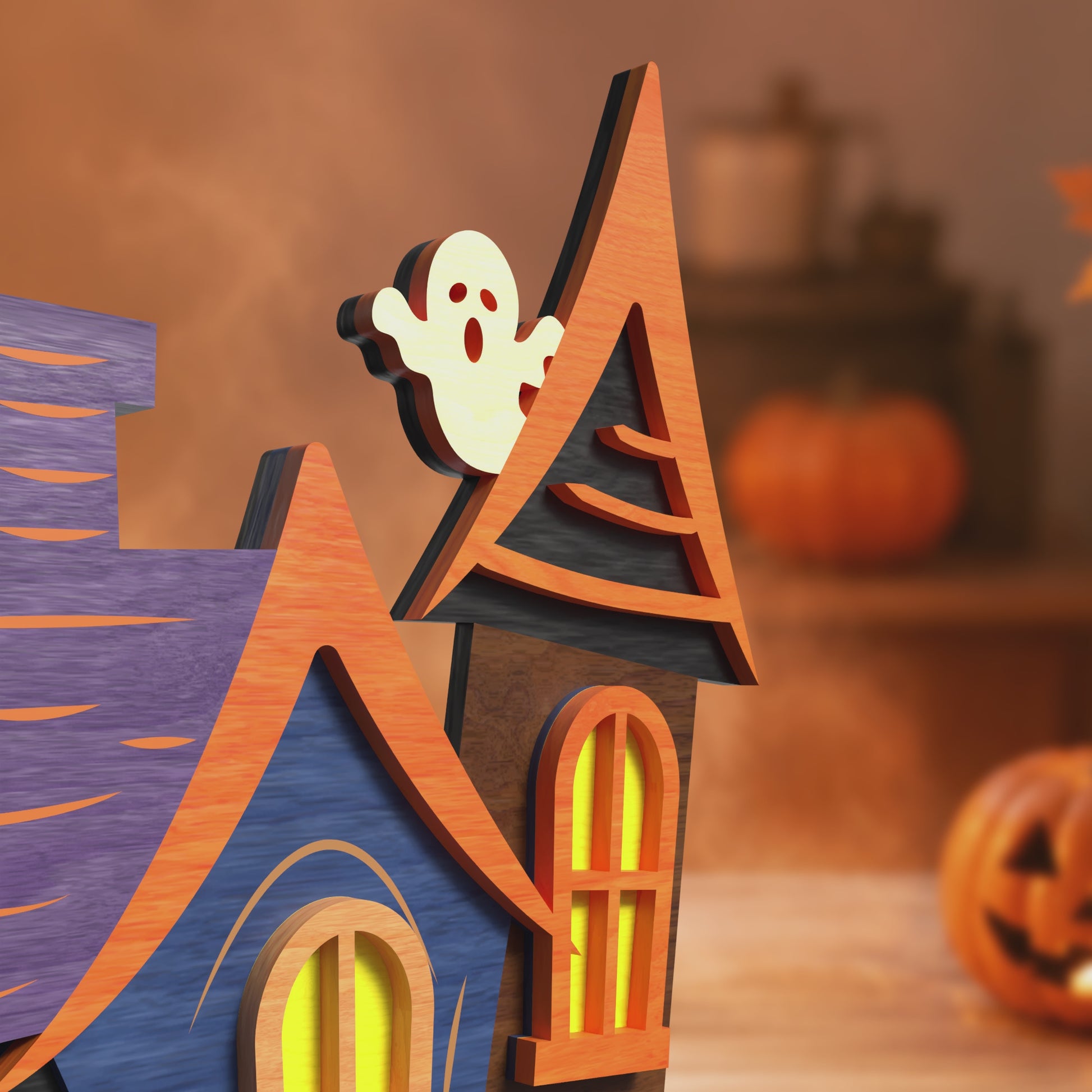 3D Halloween Haunted House Stand Ornament Spooky Ghost Tower Universal Vector Design for All Laser Cutters xTool Glowforge CNC