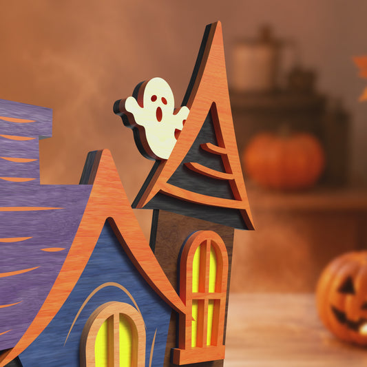 3D Halloween Haunted House Stand Ornament Spooky Ghost Tower Universal Vector Design for All Laser Cutters xTool Glowforge CNC