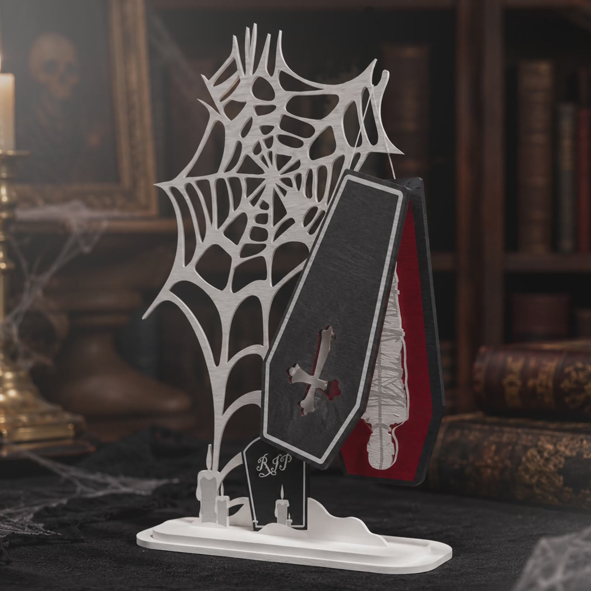 3D Halloween Layered Stand Ornament Spooky Ghost Coffin Skeleton Bundle Laser Cut Vector Design for Glowforge Table Decor