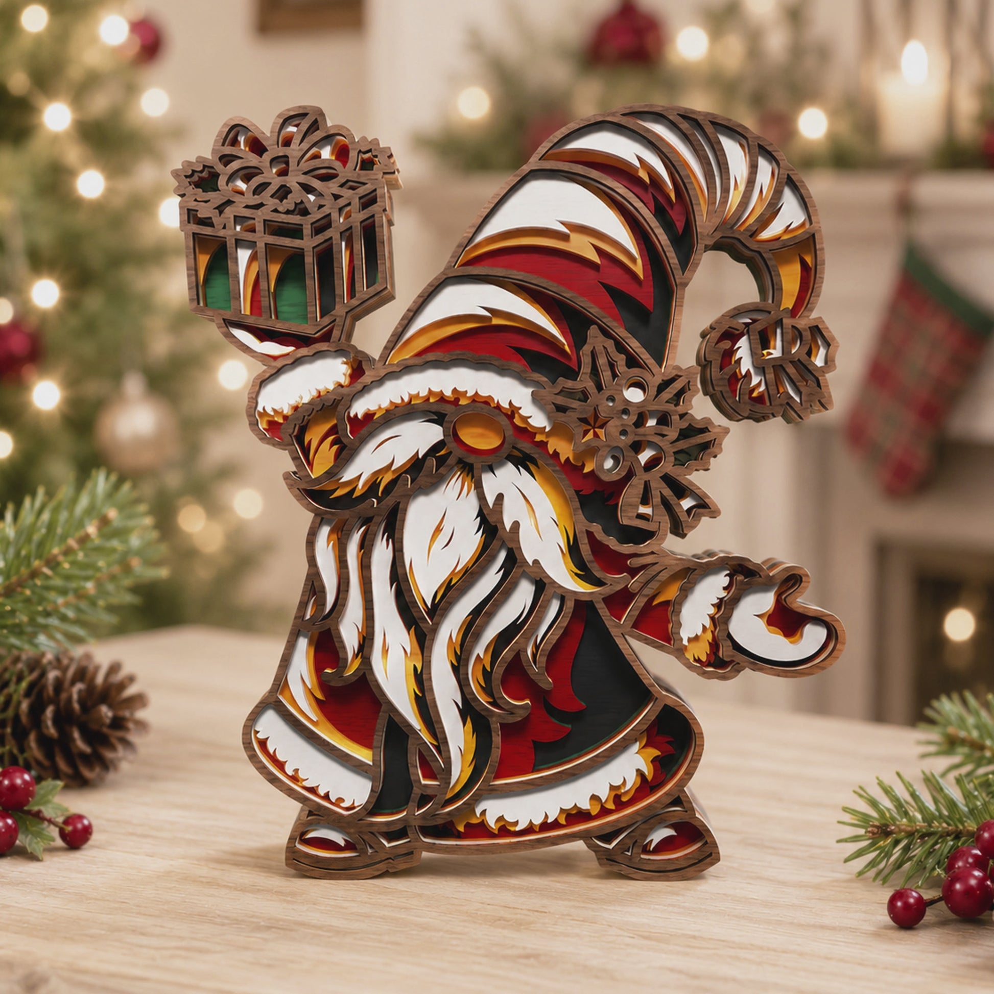 3D Multilayer Christmas Santa Claus Gnome Tabletop Plaque SVG DXF Holiday Ornament Laser Cut Files Compatible with All Machines
