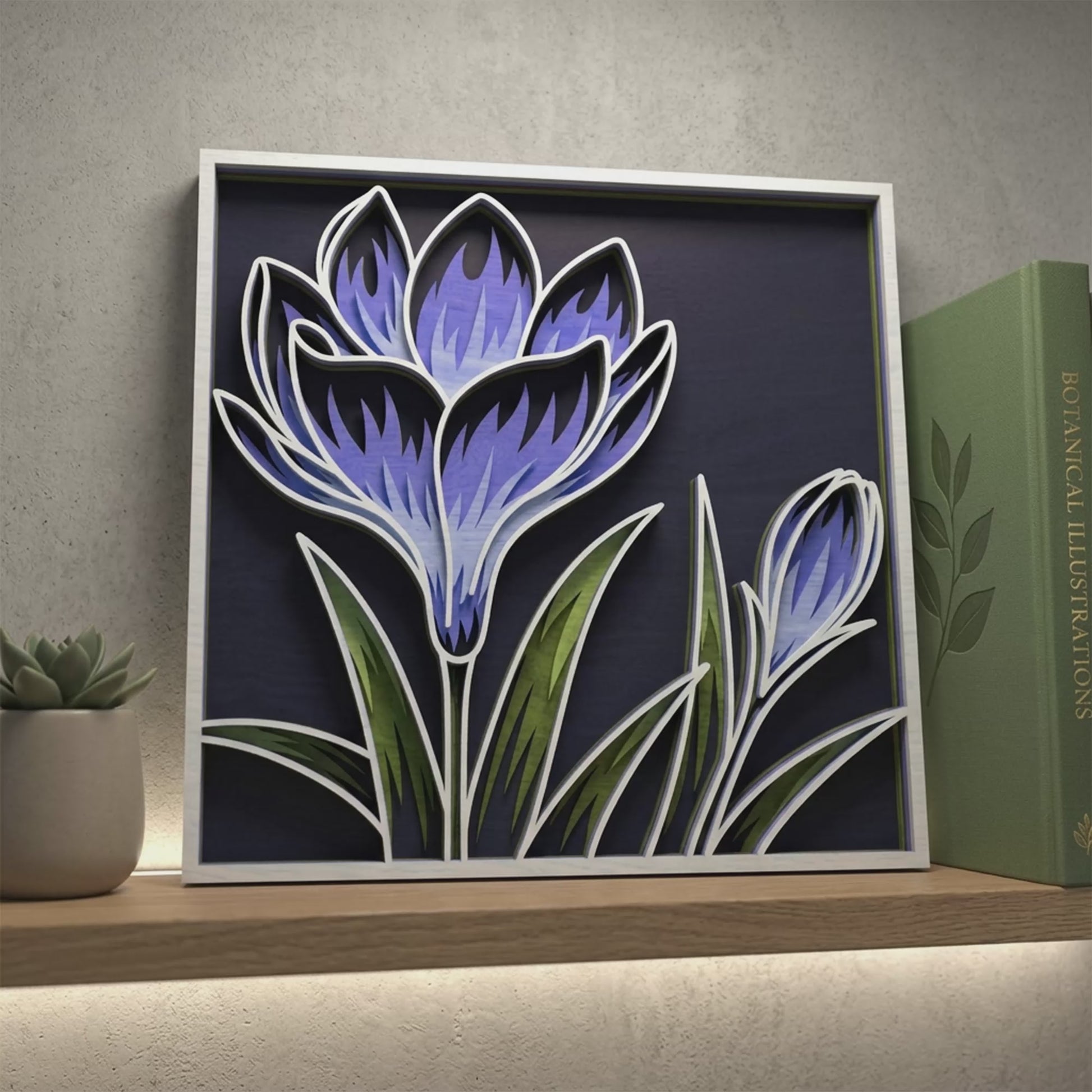 Multilayer Crocus Flower Wall Art 3D Floral Frame Vector Design File Compatible with All Laser Cutting Machines and CNC Routers