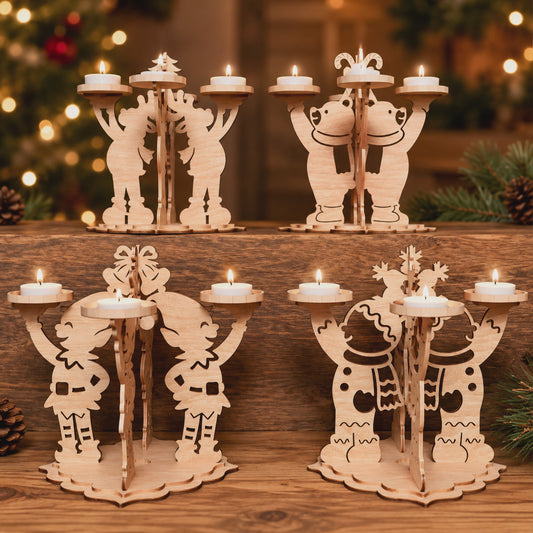 3D Multilayer Christmas Candle Holders Bundle SVG DXF Holiday Tabletop Candlestick Laser Cut Files Compatible with All Machines