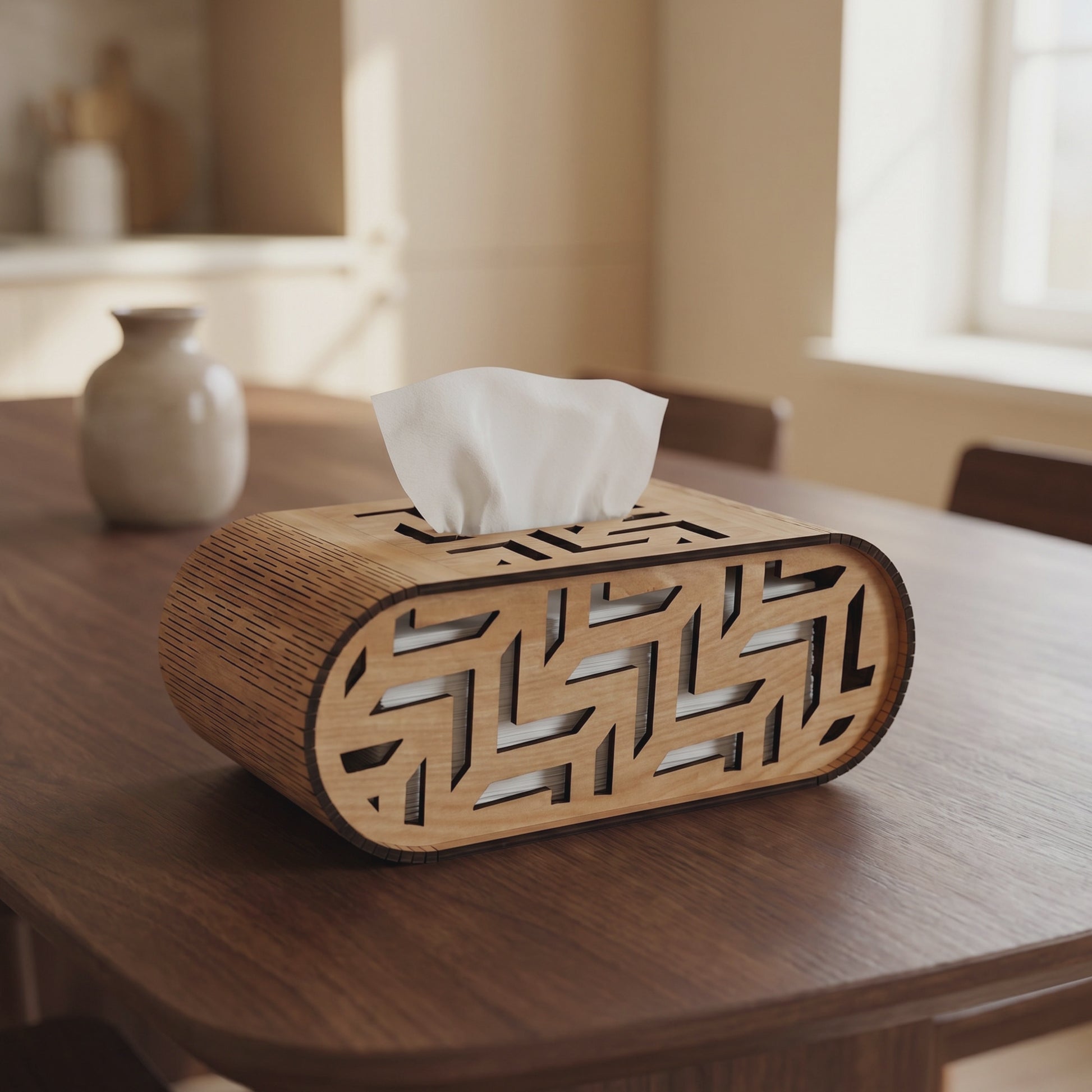 Geometric Oval Tissue Box Cover Bundle Laser Cut Wooden Holder Design for Glowforge Table Decor