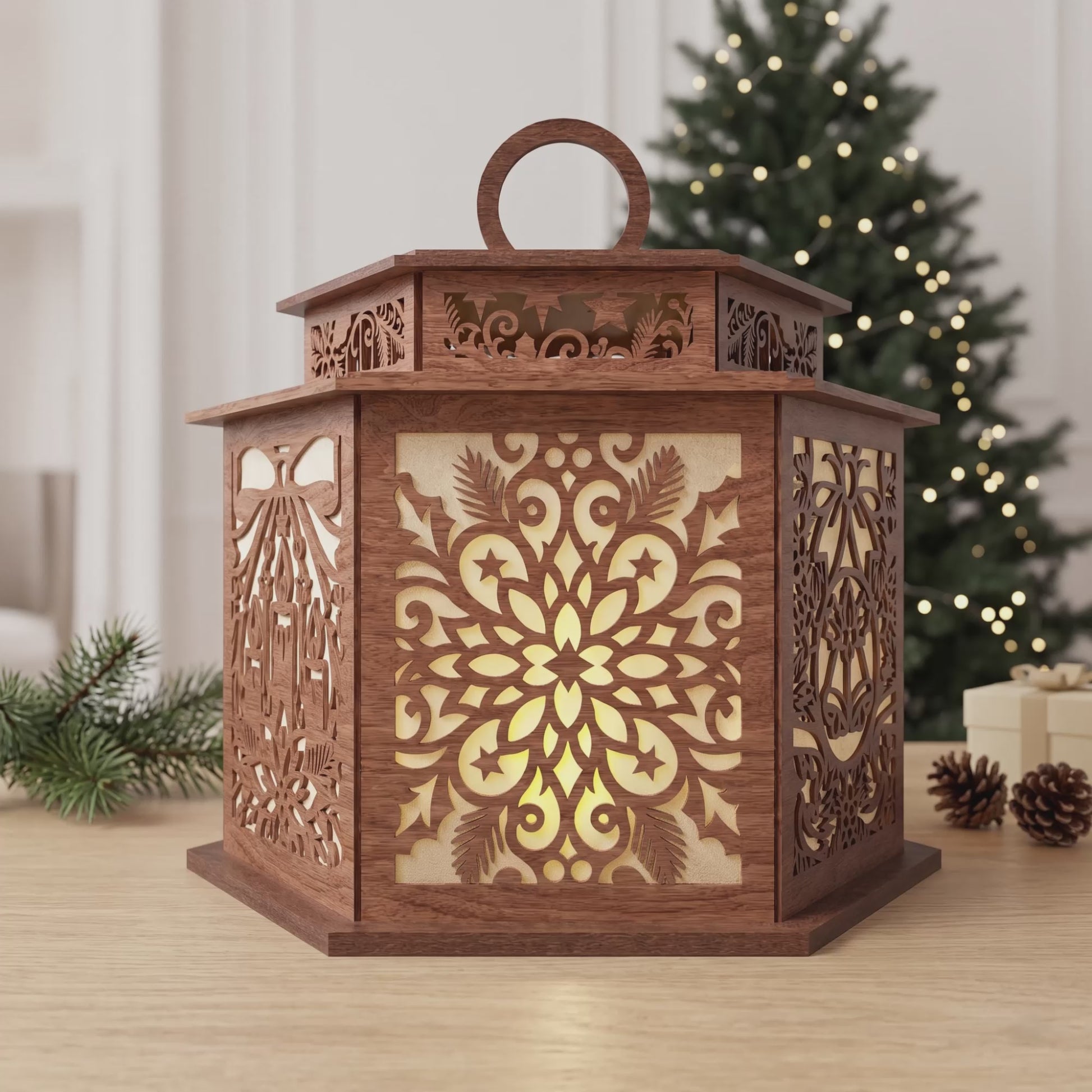 3D Multilayer Christmas Candle Lantern SVG DXF Holiday Festive Light Box Laser Cut Files Compatible with All Machines