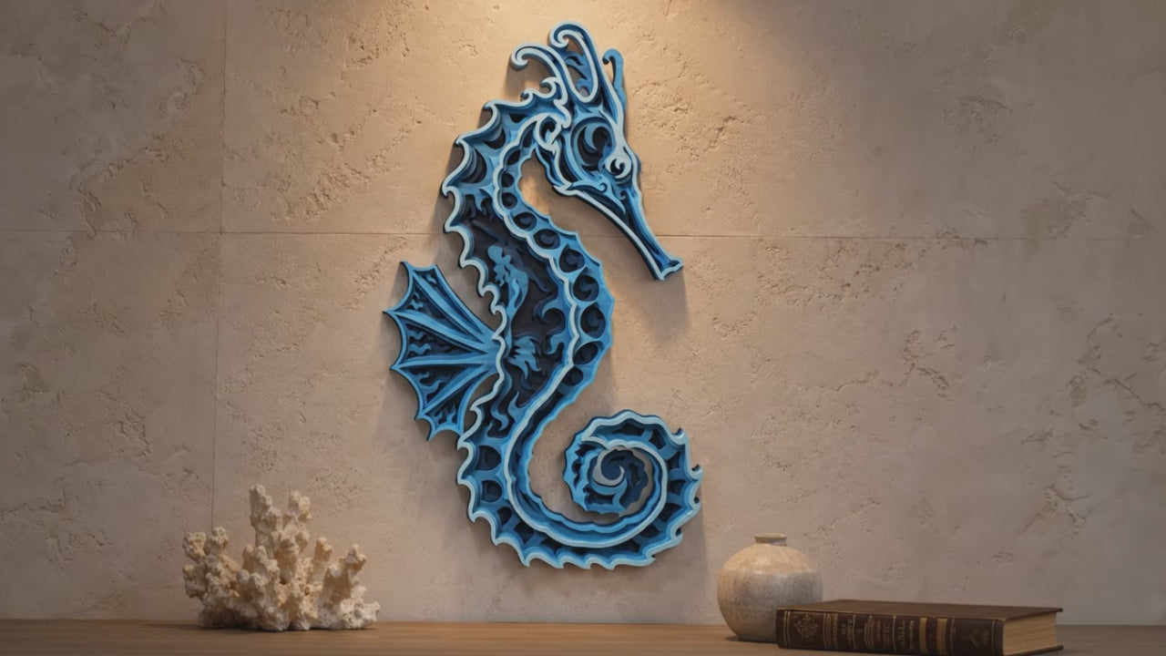 SVG DXF File Multilayer Seahorse Laser Cut 3D Ocean Animal Design for Glowforge Wall Art | CUTSVG.COM