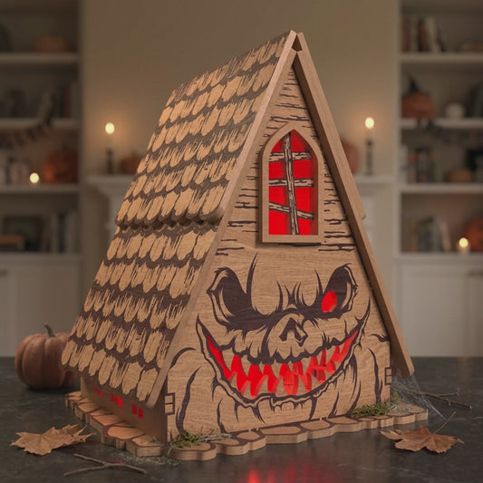 3D Halloween Haunted Cabin Light Box Spooky Monster Face House Universal Vector Design for All Laser Cutters xTool Glowforge CNC