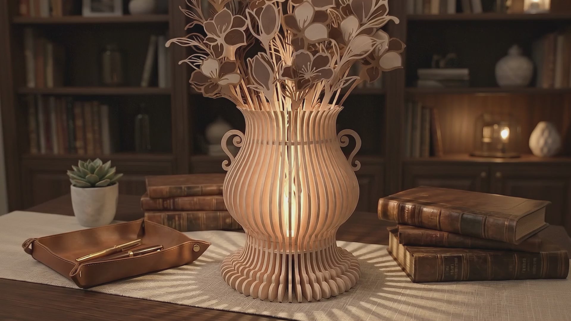 Floral Vase Lamp SVG | Layered Flower Lantern Laser Cut File | Elegant Wooden Table Light for Glowforge, xTool & CNC