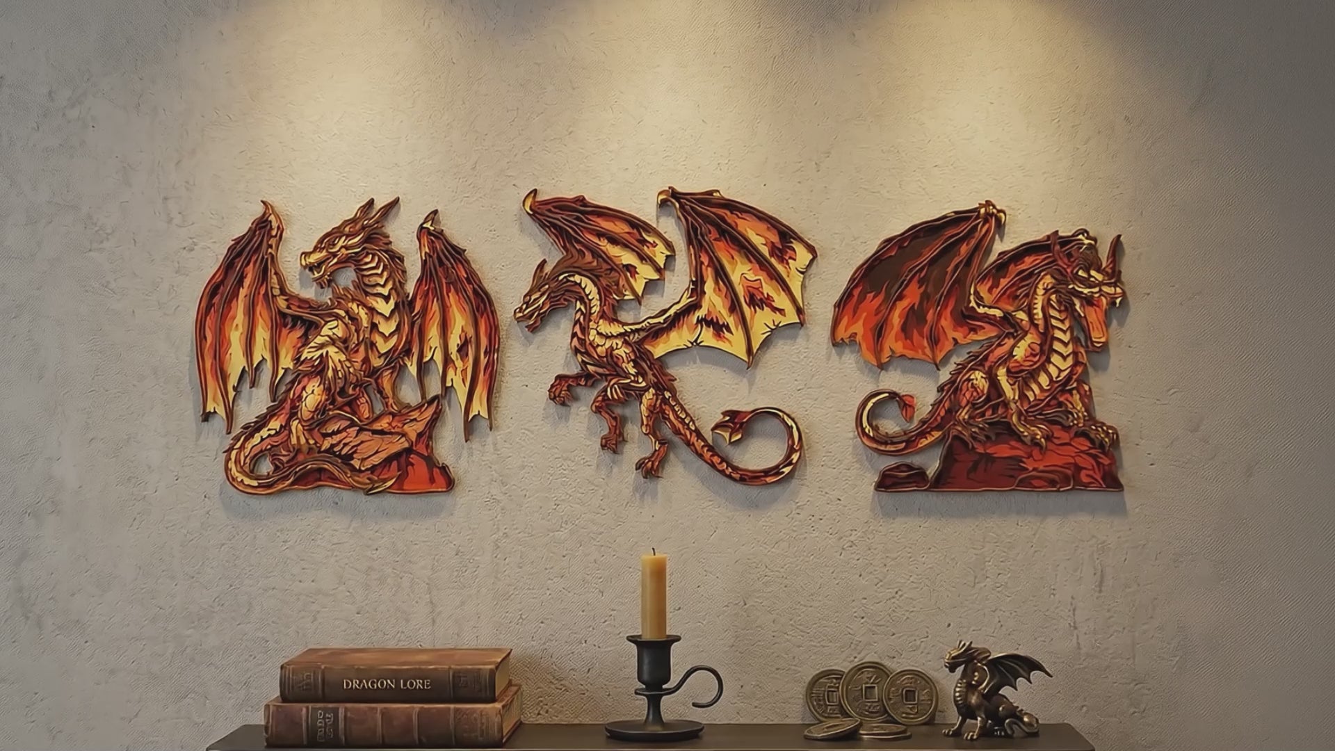 Fire Dragon Wall Art SVG Bundle | Layered Fantasy Dragon Laser Cut Files | Dragon Decor for Glowforge, xTool & CNC