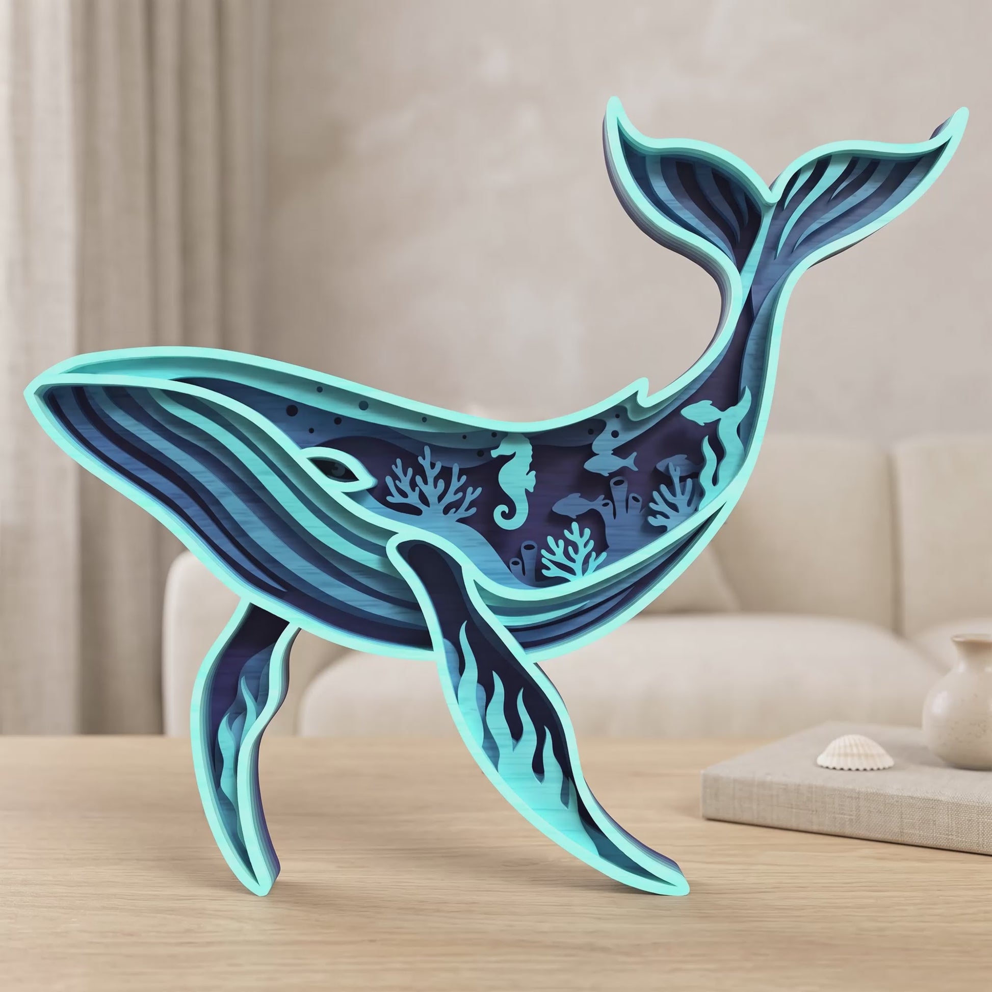 3D Multilayer Humpback Whale Wall Art SVG DXF Ocean Sea Life Plaque Laser Cut Files Compatible with All Machines