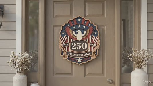 America 250 Patriotic Door Sign Bundle SVG | 6 Layered Laser Cut Files | American Eagle Wall Decor | 1776–2026 Glowforge Digital