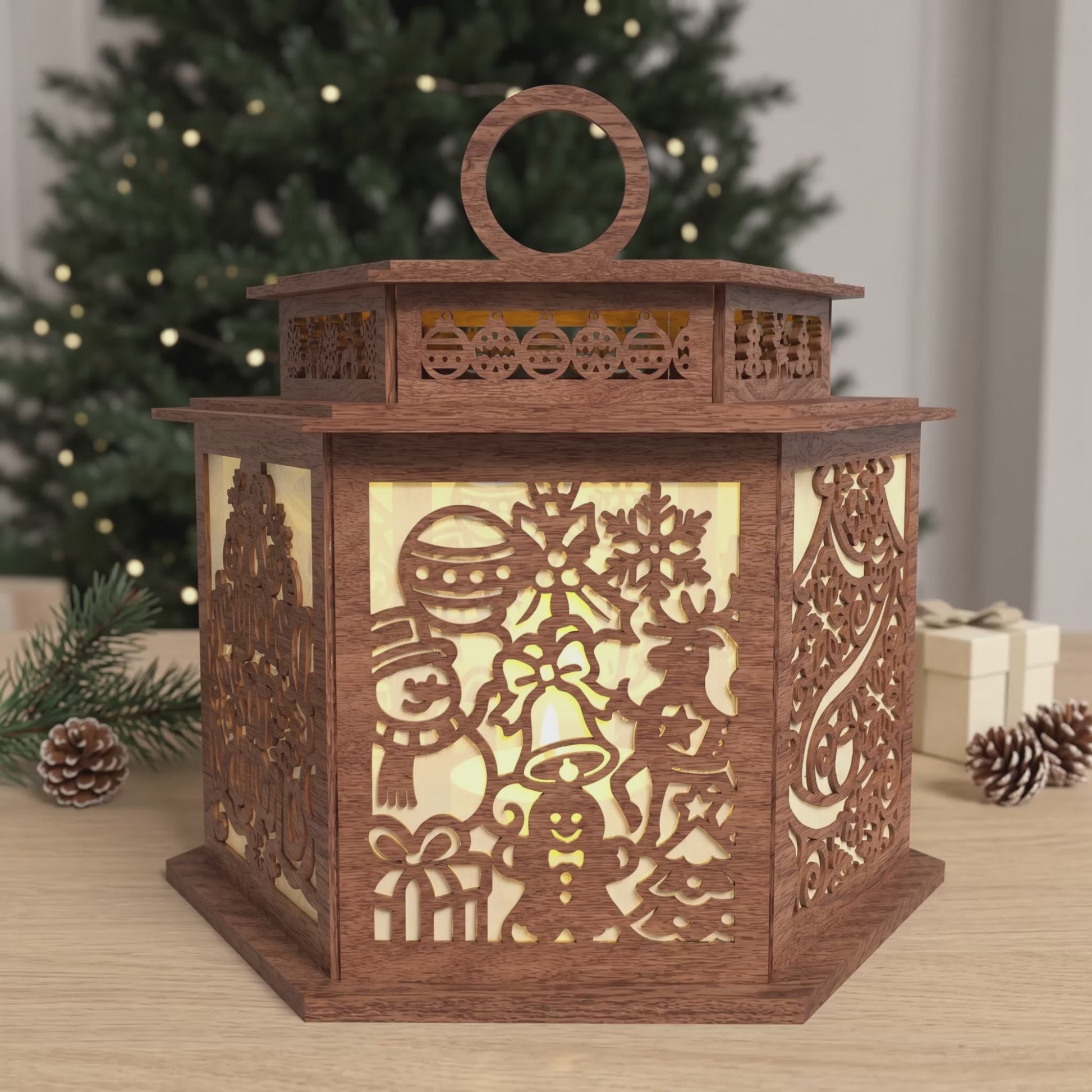 3D Multilayer Christmas Bauble Lantern SVG DXF Holiday Festive Light Box Laser Cut Files Compatible with All Machines